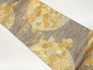 荒波に秋草・蝶模様織出し袋帯